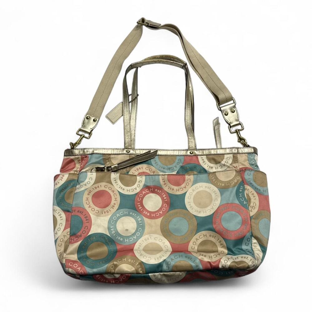 Coach Vintage Large Poppy Tote Purse - Bag Very Colorful Storage compartments - Picture 2 of 8
